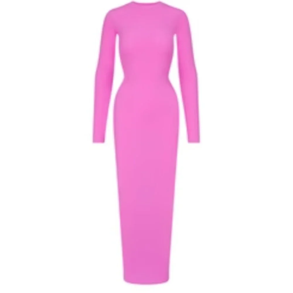 NWT SOLD OUT! SKIMS FITS EVERYBODY LONG SLEEVE MAXI DRESS NEON ORCHID SZ LARGE - Picture 2 of 7